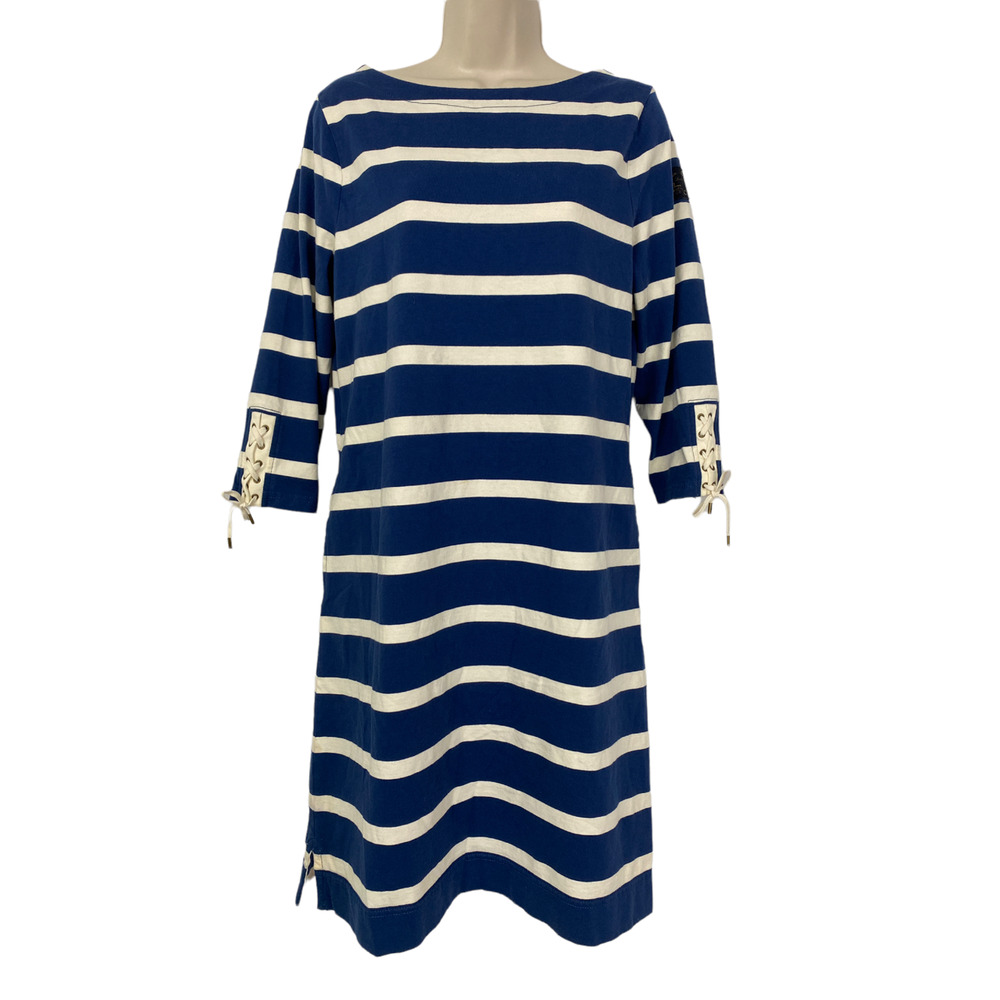 Ralph Lauren Jeans Co Dress Womens Medium Nautical Stripe Pockets Shift LRL